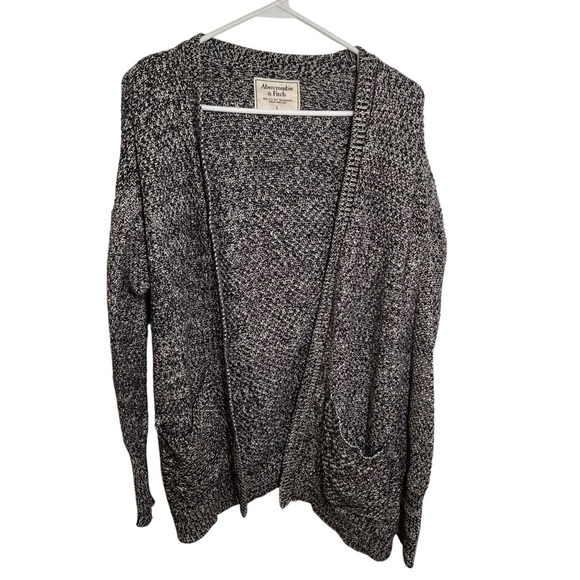 Abercrombie & Fitch Open Front Cardigan Marled Black White L - Picture 1 of 11